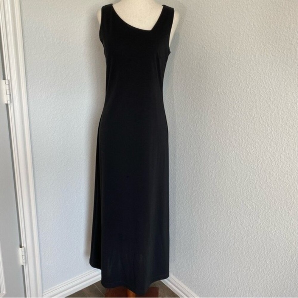 MICHAEL TAYLOR Black Maxi Dress Asymmetrical Neck Sleeveless Size 4